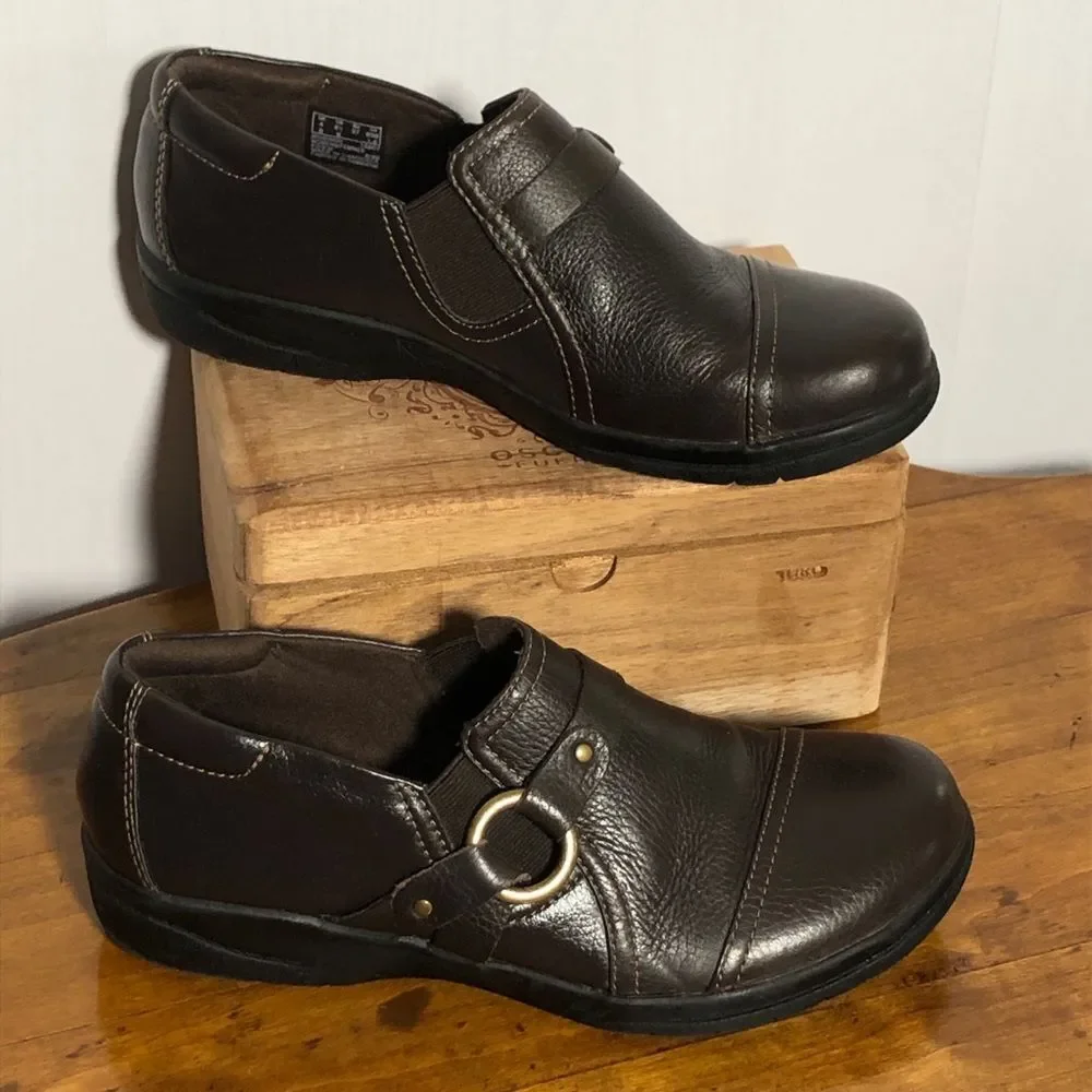 Clarks Slip On Shoes Womens 6.5 Brown Leather Loafer Cheyn Fame Casual Comfort